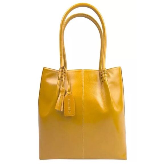 P.Sherrod & Co . Genuine Leather Wine Tote with Insulated Pocket - Mustard - Picture 2 of 8